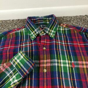 Vintage Polo Ralph Lauren Shirt Flannel Indian Madras Plaid LS Button Mens Small